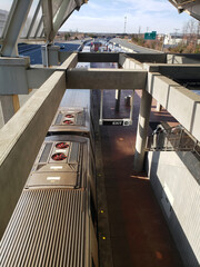 Top view of WMATA subway train arriving at Largo Town Center metro station platform