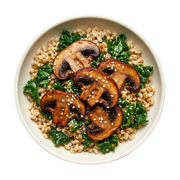 Healthy Mushroom Grain Bowl With Kale And Savory Plant Based Meal