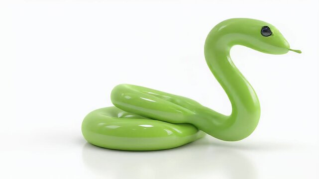 Green snake sculpture on a white background, studio shot.