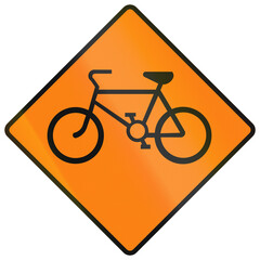 Temporary warning road sign used in Ireland - Cyclists