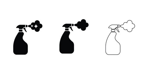 Spray bottle icon set for cleaning, disinfecting, and spraying liquid