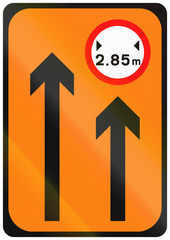 Temporary warning road sign used in Ireland - Lane 2 of 2 Narrow