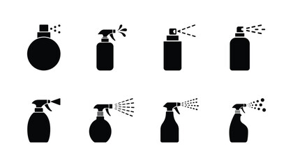 Spray bottle icons set, Cleaning, Disinfectant and sanitizer silhouette vectors