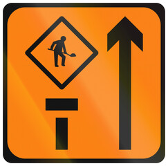 Temporary warning road sign used in Ireland - Lane 1 of 2 Closed