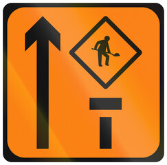 Temporary warning road sign used in Ireland - Lane 2 of 2 Closed