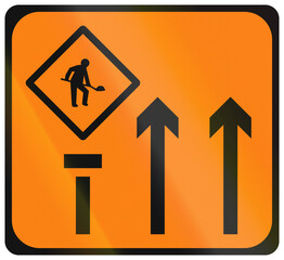 Temporary warning road sign used in Ireland - Lane 1 of 3 Closed