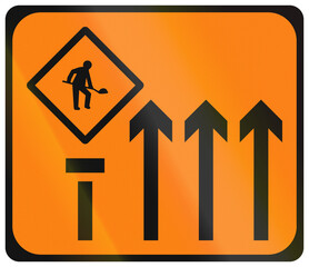 Temporary warning road sign used in Ireland - Lane 1 of 4 Closed