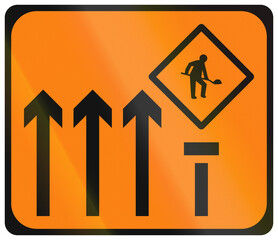 Temporary warning road sign used in Ireland - Lane 4 of 4 Closed