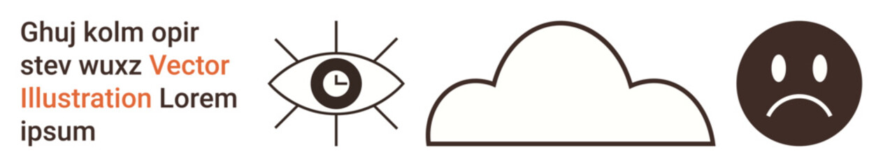 Fototapeta premium Time management, emotions, sadness, negativity, mental health, overcast concepts. Graphic showing an eye with a clock, a cloud and a sad face. Time management and emotional concepts