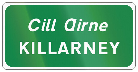 Road sign used in Ireland - Town of Killarney in Gaelic and English