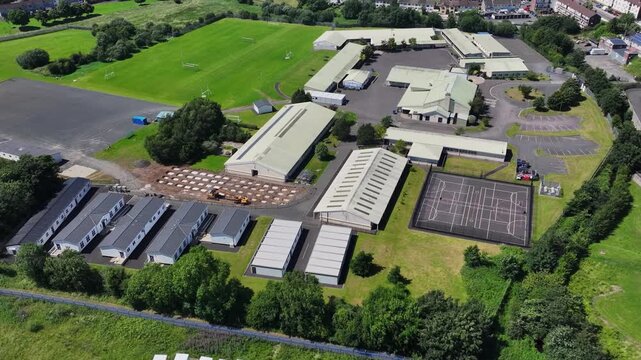Aerial shot of Slemish College Secondary school Ballymena Co Antrim Northern Ireland