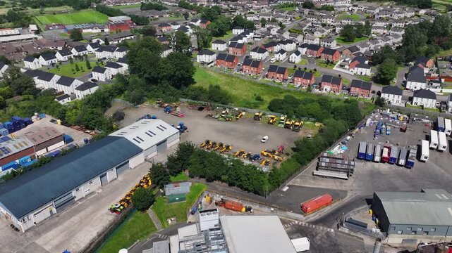 Aerial shots of R Kennedy Agriculture Machinery Equipment, JCB Ballymena and CP Hire Ballymena Co Antrim Northern Ireland 12-10-2025