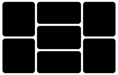 Template photo collage 7 pictures blank black color for moodboard, album, bento modern graphic design element