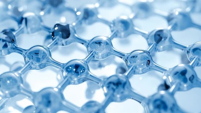 Blue Glowing Molecular Structure Atom Nodes Bonds Network Mesh Crystal Lattice Science Pattern