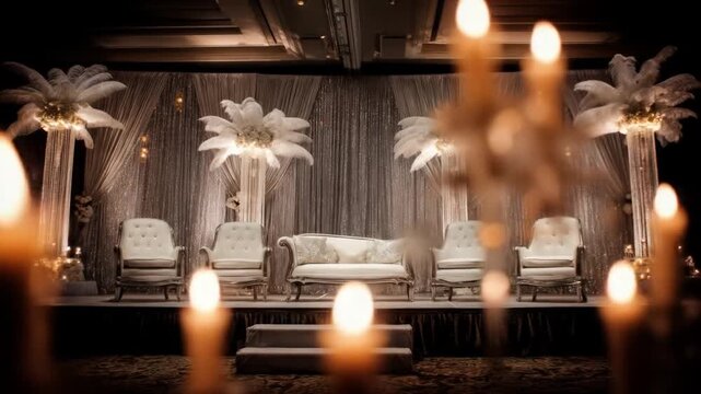 Elegant stage setup featuring chairs, decorative accents, and soft lighting, ideal for an event