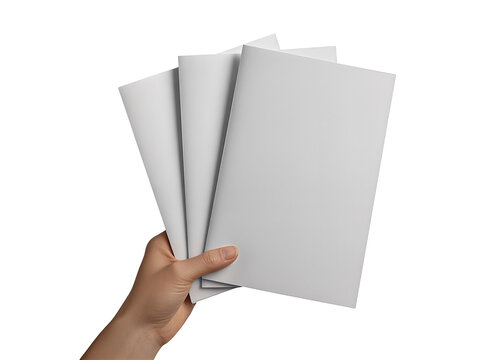 Blank White Brochures Held by Hand, White , Close-up Mock-up Isolated on transparent background and png