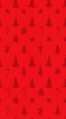 Red Christmas Holiday Seamless Pattern Background with Festive Trees, Stars, Candy Canes, and Bells. Minimalist Vector Design.