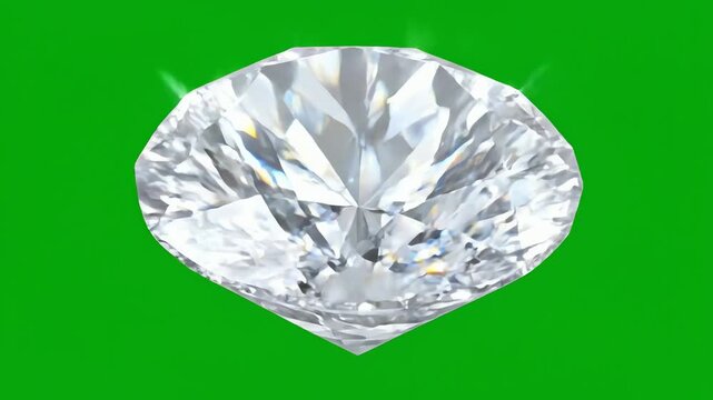 Seamless loop animation of a sparkling marquise diamond rotating against a green screen chroma key background