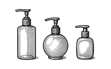 Obraz premium Hand drawn soap dispensers set in vintage style