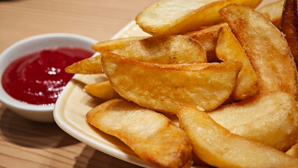 delicious fried dish baked potatoes on a plate