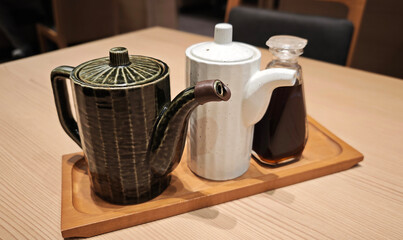 Bottles of sauces and salad dressings