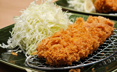 Pork cutlet and shredded cabbage on a plate