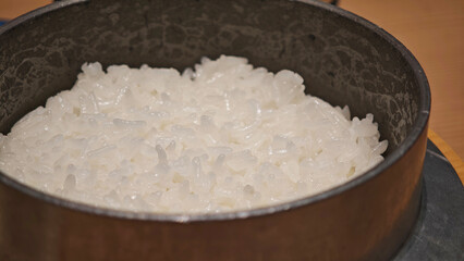 Japanese rice cooked in a hakama pot.