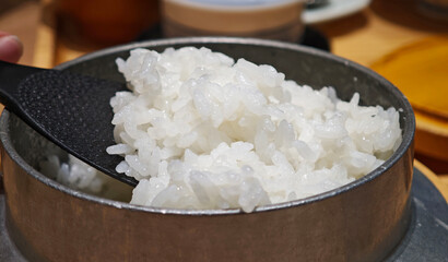 Japanese rice cooked in a hakama pot.