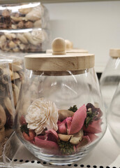 Dried flowers in a jar.