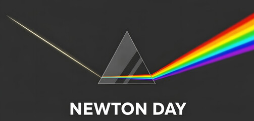 Newton Optical Prism creating rainbow spectrum on dark background, Newton Day, poster  