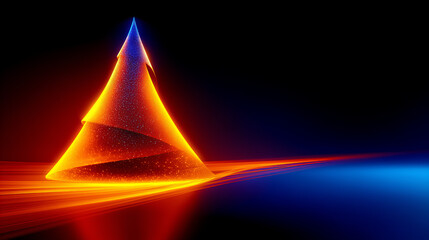 Glowing Golden Christmas Tree Formed From Light Particles On A Dark Background With Red And Blue