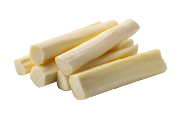 fresh palm hearts cut into sticks ready for cooking  . Isolated on transparent background, png