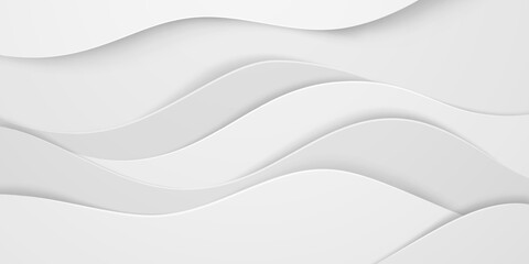 White abstract background with wavy layers and soft shadows, creating a clean and minimalist design.