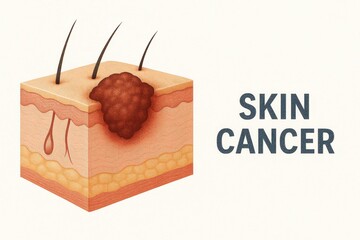 Illustration Representing Skin Cancer, Highlighting Affected Skin Layers, Growths, and Hair Follicles to Educate on the Condition's Appearance and Importance of Awareness