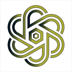 Interlocking geometric shapes with gradient green and dark blue colors on white background