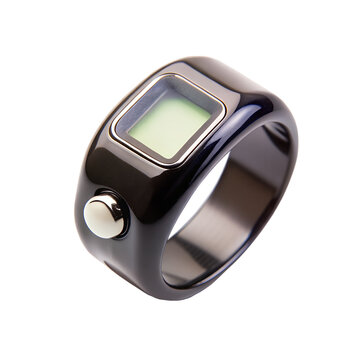 Black Digital Tally Counter Finger Tasbih Ring for Zikr Isolated on Transparent Background