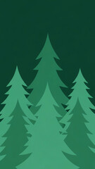 Obraz premium ''Stylized Green Pine Trees Silhouetted Against a Dark Forest Background, Minimalist Design with Layered Depth and Calm Mood''
