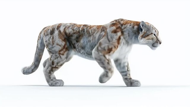Majestic Snow Leopard Strolling Across a Pristine White Background.