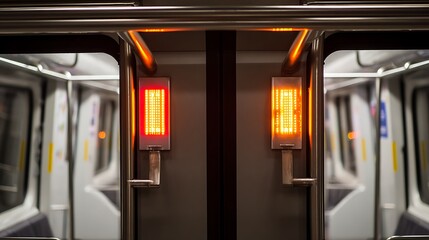 Subway doors closing glowing indicators
