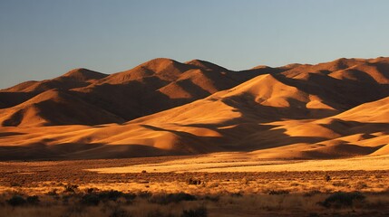 Fototapeta premium Sunrise illuminating golden desert hill