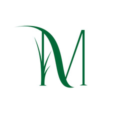 letter m nature logo with green plant