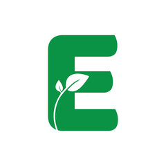 Letter E with leaves logo design 