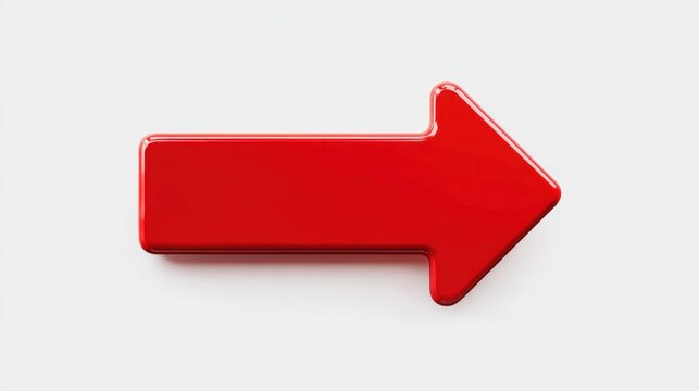 A large red arrow points to the right on a plain light background. The arrow is glossy and has a bold shape. It is suitable for guiding viewers in a specific direction or indicating movement.