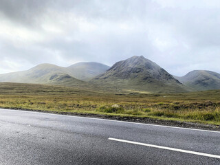 A view of the Scottish Landscape at Glencoe on a clear day