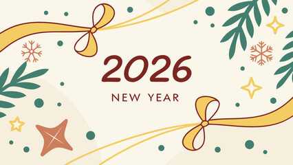 New Year and Christmas 2026 Greeting Card Illustration