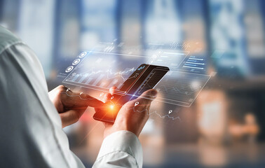 High-tech data visualization dashboard for analytics and performance tracking, including data visualization, trend, data report, and data chart. Vouch