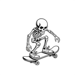 Obraz premium skeleton riding skateboard in dynamic pose isolated on white background street sports skateboarding halloween character mascot
