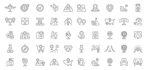 Navigation icons set. editable line icons, outline, map and direction symbols