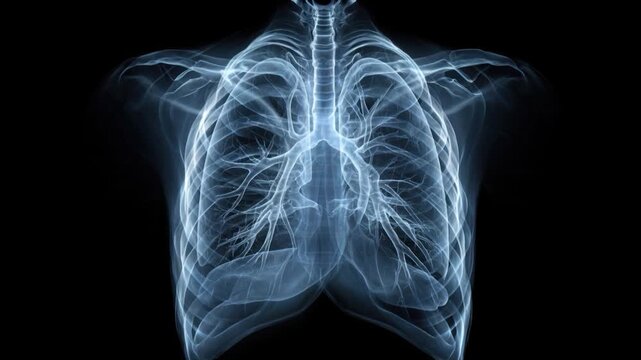 Transparent lung x ray human chest anatomy medical imaging respiratory system lung disease concept with rib cage detail breathing organ care and hospital diagnostic vdo for healthcare