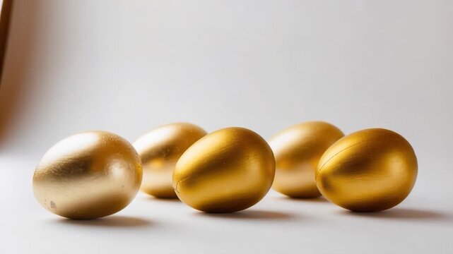 Gold ornament gold ball shiny sphere metallic decoration festive ornament holiday decor christmas bauble golden object minimal background celebration concept golden egg row luxury wealth success